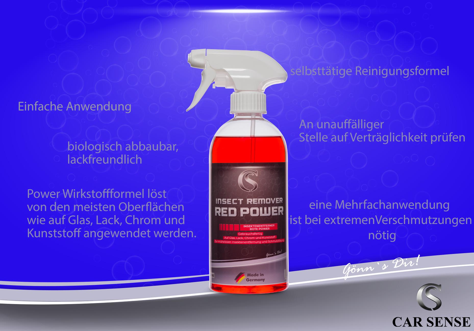 Car Sense Insect remover red power Gel 0,5 L ist problemlos auf Glas, Lack, Chrom und Kunststoff