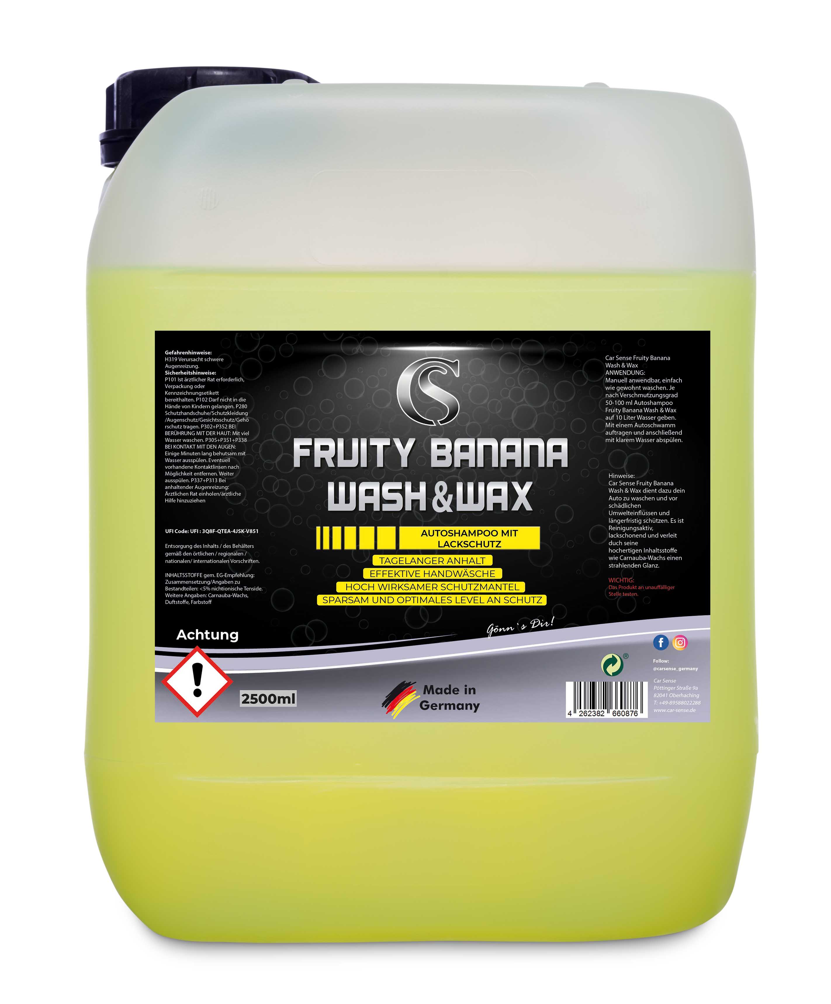 Cense Wash & Wax Autoshampoo mit Lackschutz Fruity Banana