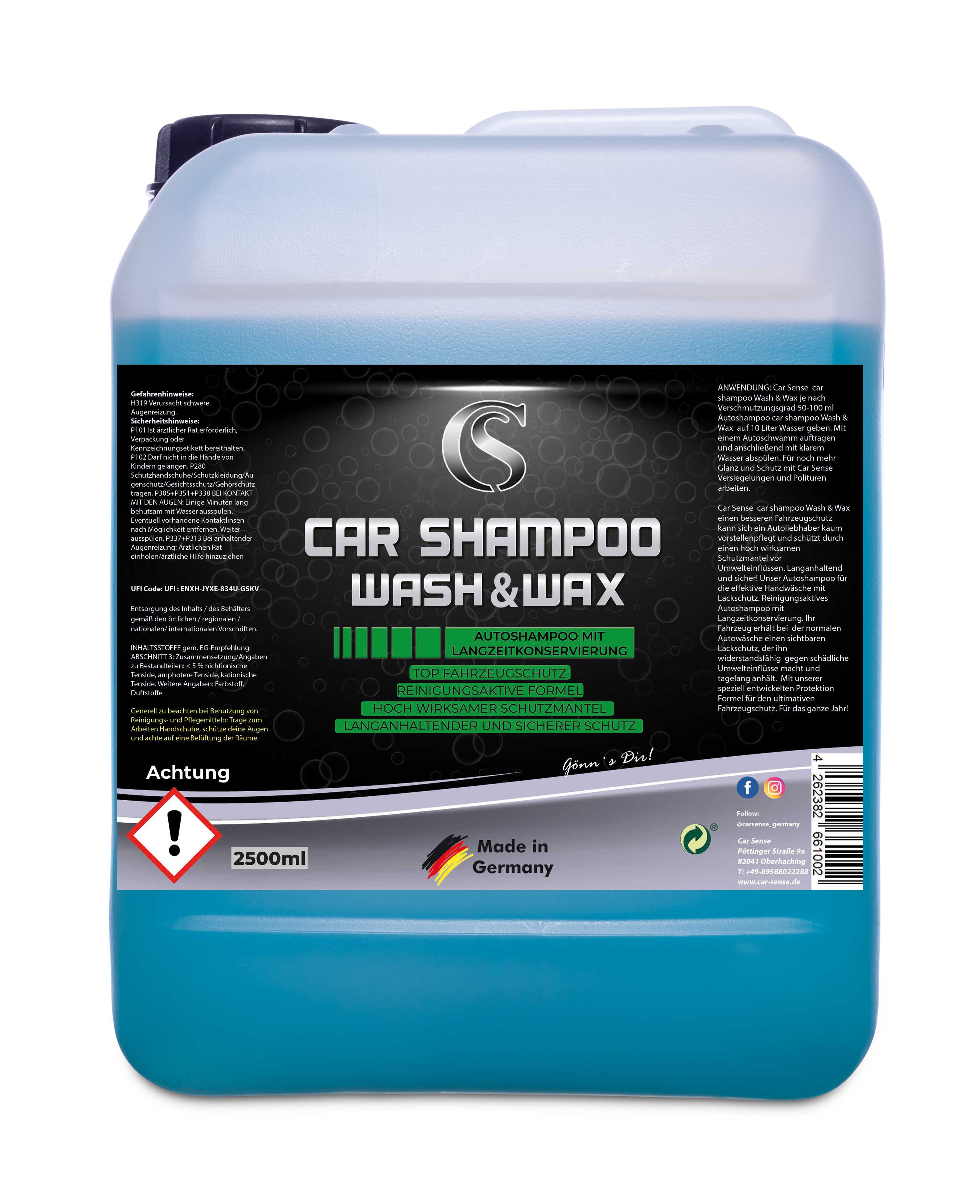 Car Sense Wash & Wax Autoshampoo mit Langzeitkonservierung